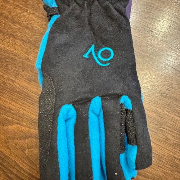 Ovation Kids Riding Gloves Polar Suede Fleece Black and Turquoise - Picture 2 of 3